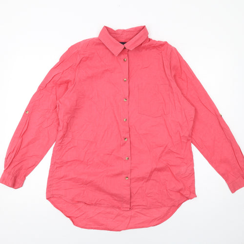 Marks and Spencer Womens Pink Cotton Basic Button-Up Size 14 Collared