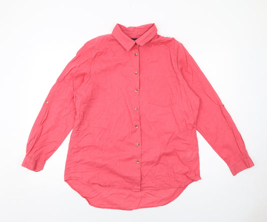 Marks and Spencer Womens Pink Cotton Basic Button-Up Size 14 Collared