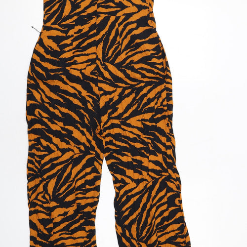 Warehouse Womens Orange Animal Print Viscose Jumpsuit One-Piece Size 10 Zip - Tiger print