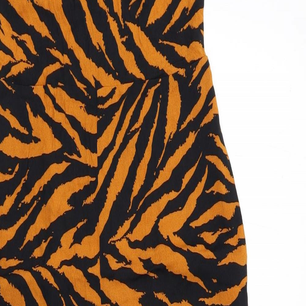 Warehouse Womens Orange Animal Print Viscose Jumpsuit One-Piece Size 10 Zip - Tiger print