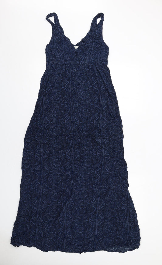 H&M Womens Blue Geometric Viscose Maxi Size 10 V-Neck Pullover
