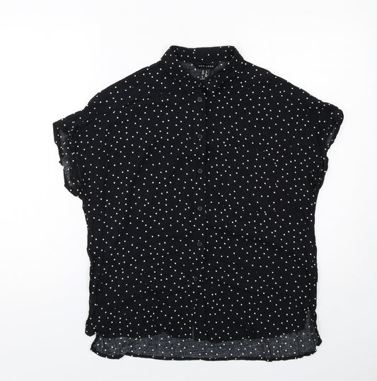 New Look Womens Black Polka Dot Viscose Basic Button-Up Size 10 Collared