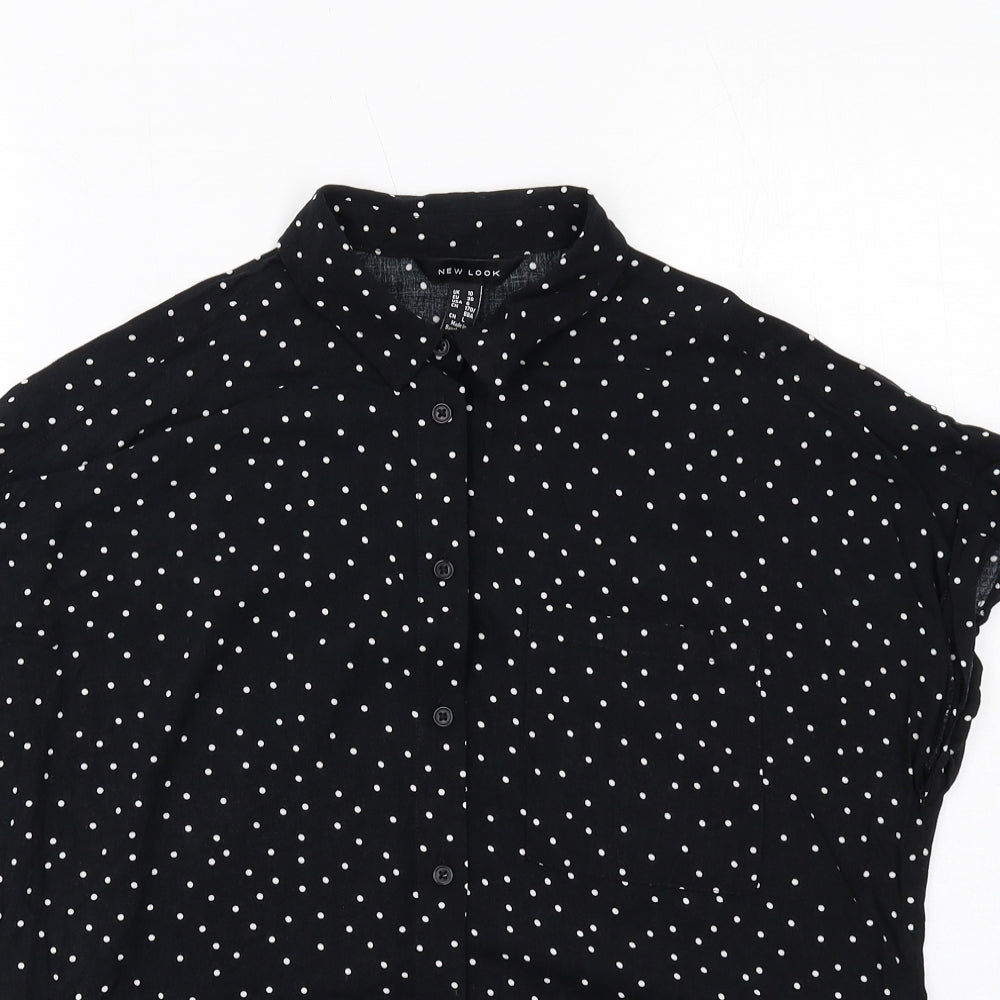 New Look Womens Black Polka Dot Viscose Basic Button-Up Size 10 Collared