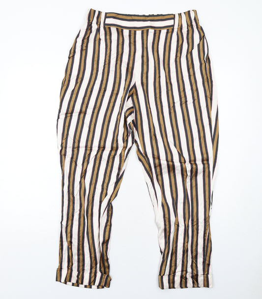 Massimo Dutti Womens Multicoloured Striped Viscose Trousers Size 14 Regular