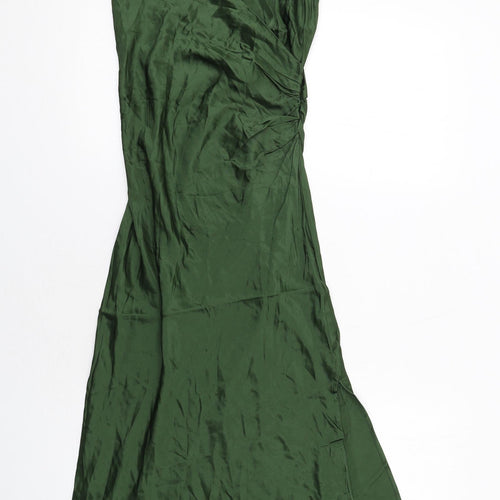 Zara Womens Green Viscose Slip Dress Size S V-Neck Zip