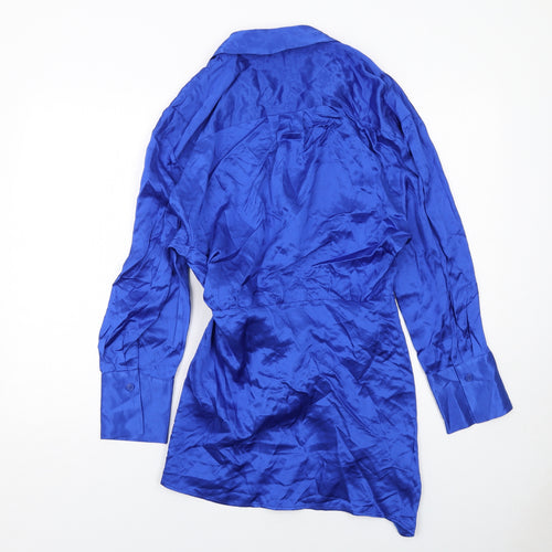 Zara Womens Blue Viscose Wrap Dress Size XL Collared Tie