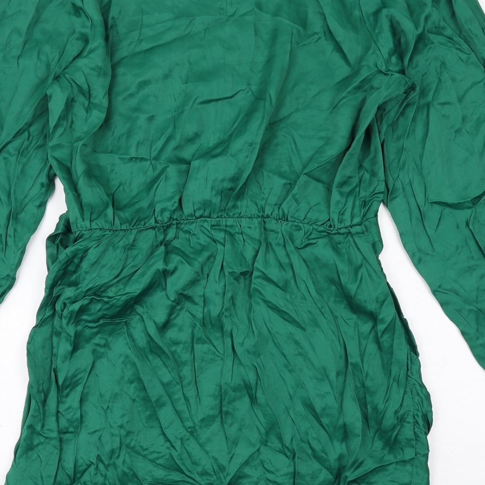 Zara Womens Green Viscose A-Line Size L Round Neck Button