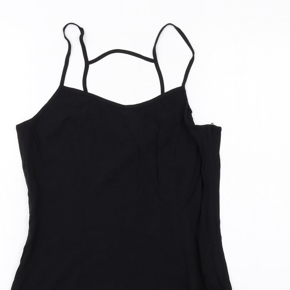 H&M Womens Black Viscose Slip Dress Size 14 V-Neck Zip