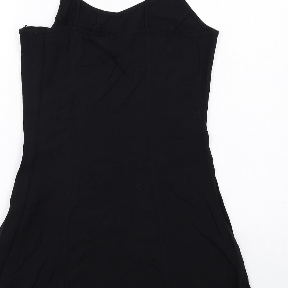 H&M Womens Black Viscose Slip Dress Size 14 V-Neck Zip