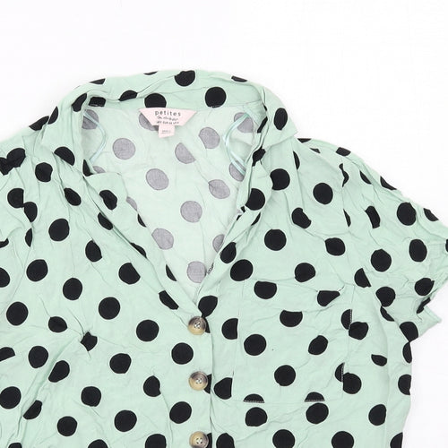 Miss Selfridge Womens Green Polka Dot Viscose Basic Button-Up Size 10 Collared
