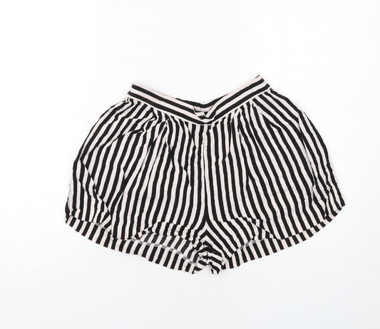 H&M Womens Black Striped Viscose Culotte Shorts Size 6 Regular Pull On
