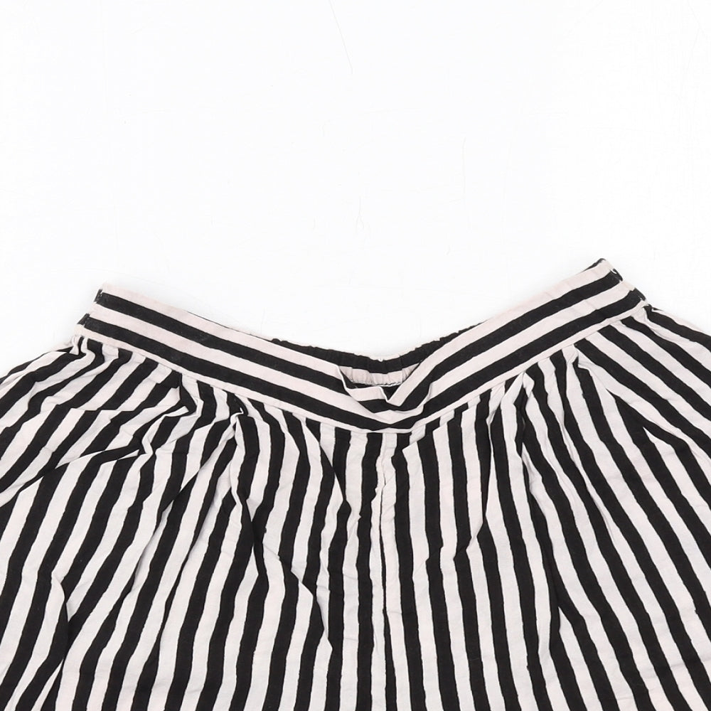 H&M Womens Black Striped Viscose Culotte Shorts Size 6 Regular Pull On