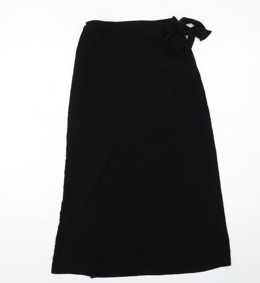 New Look Womens Black Viscose Wrap Skirt Size 6 Button