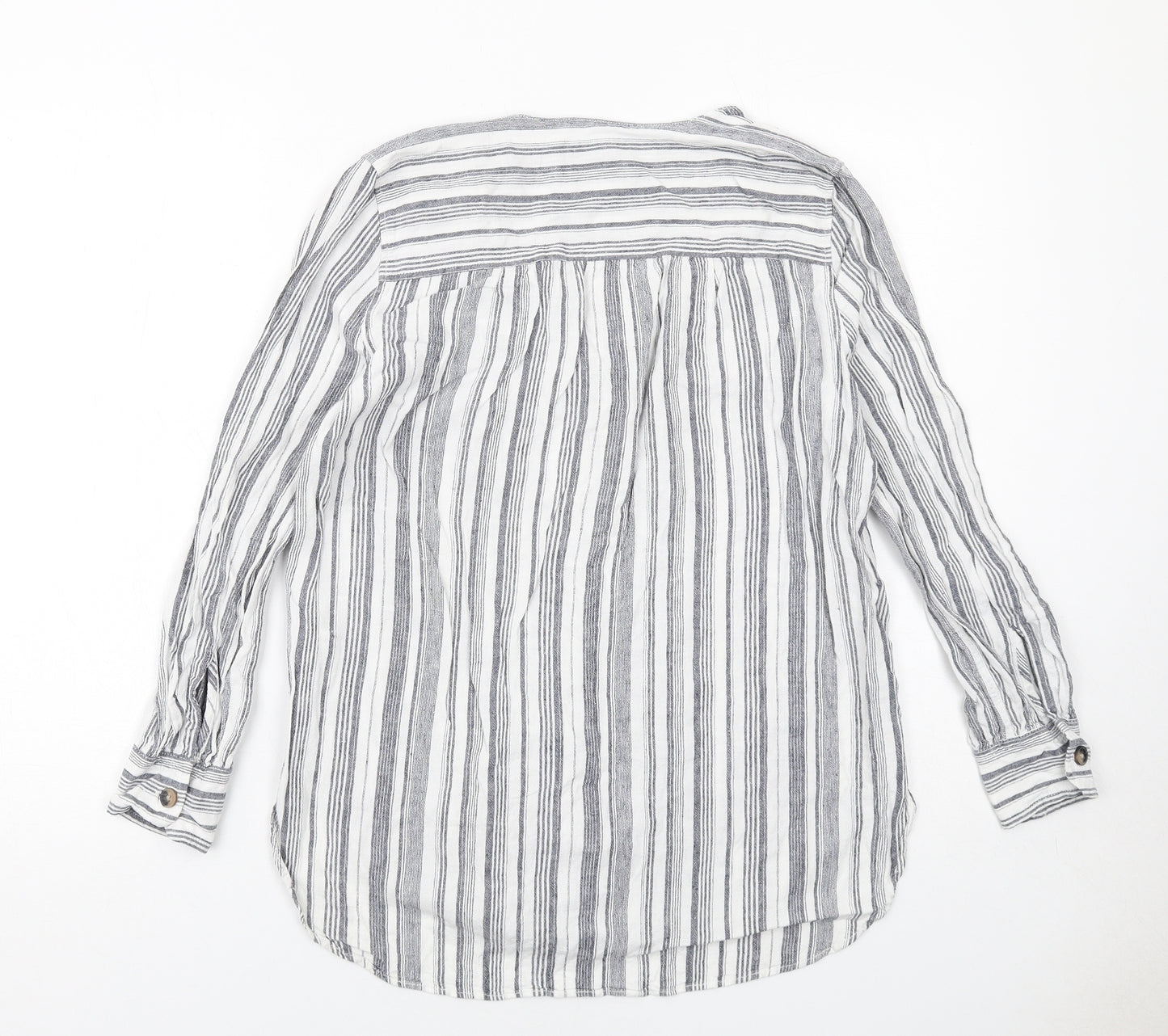 Marks and Spencer Womens White Striped Linen Basic Button-Up Size 10 V-Neck