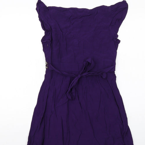 Dorothy Perkins Womens Purple Viscose Mini Size 8 V-Neck Zip - Embellished