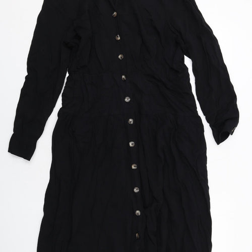 ASOS Womens Black Viscose Shirt Dress Size 16 Collared Button