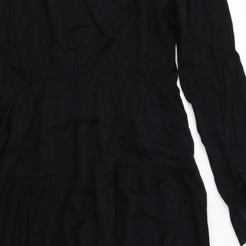 ASOS Womens Black Viscose Shirt Dress Size 16 Collared Button