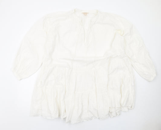 H&M Womens White Cotton Trapeze & Swing Size S V-Neck Pullover