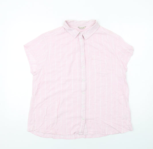 M&Co Womens Pink Striped Viscose Basic Button-Up Size 14 Collared