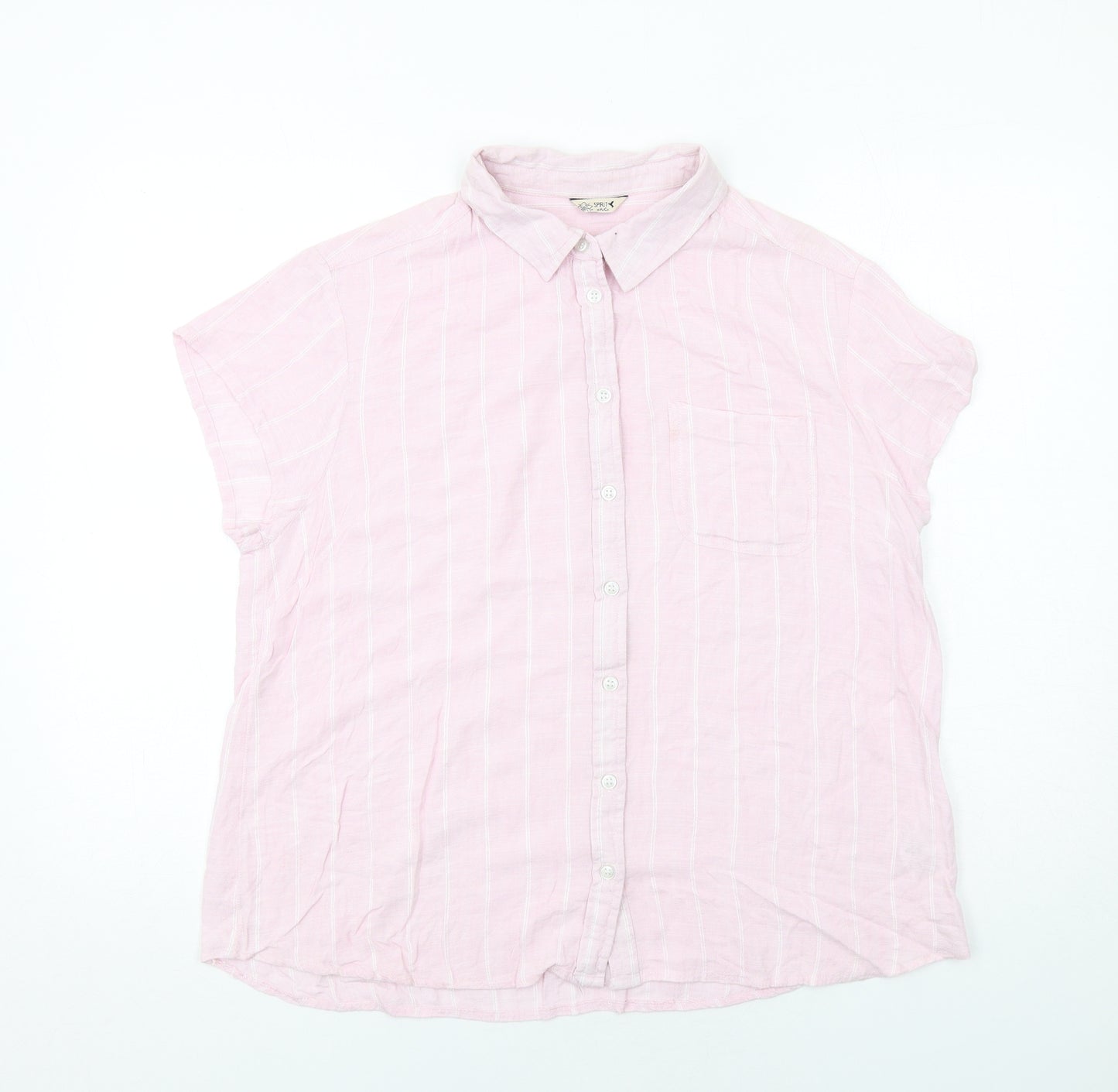 M&Co Womens Pink Striped Viscose Basic Button-Up Size 14 Collared