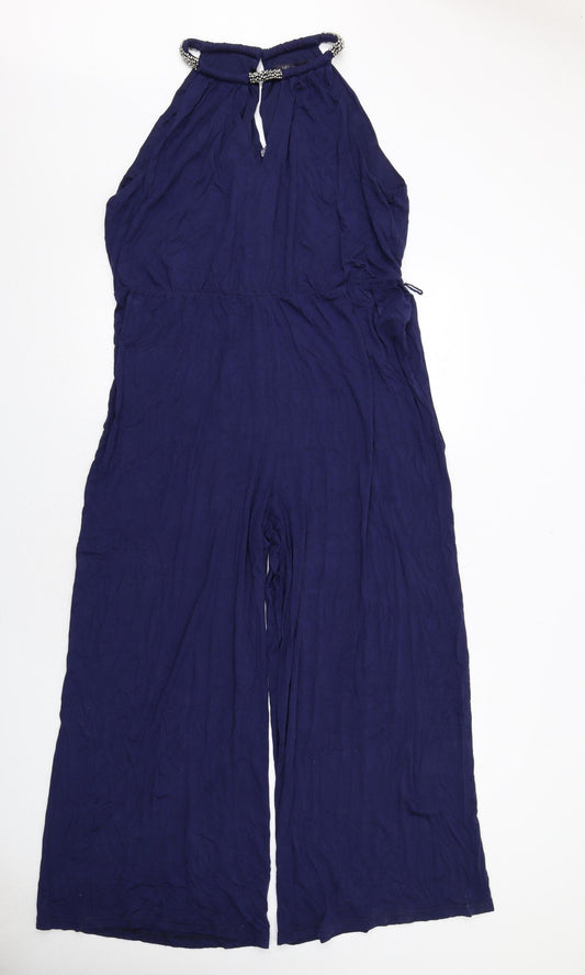 Marks and Spencer Womens Blue Viscose Jumpsuit One-Piece Size 16 Zip