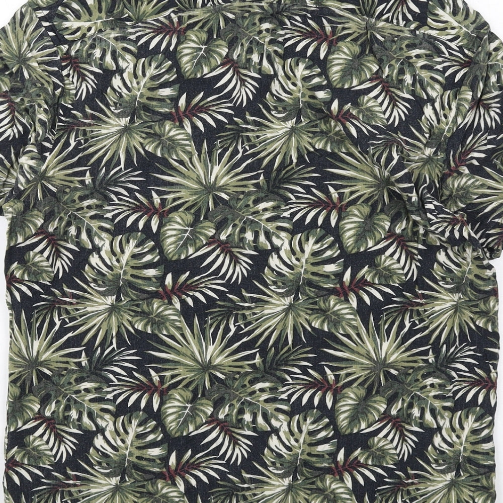 Limited Edition Mens Multicoloured Geometric Viscose Button-Up Size S Collared Button - Leaf pattern
