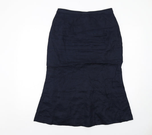 Precis Womens Blue Linen A-Line Skirt Size 12 Zip