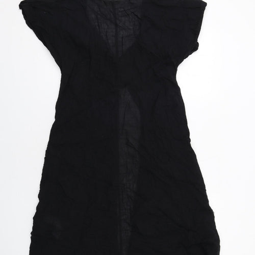 Zara Womens Black Cotton Tunic Blouse Size XS V-Neck - Open Front Longline