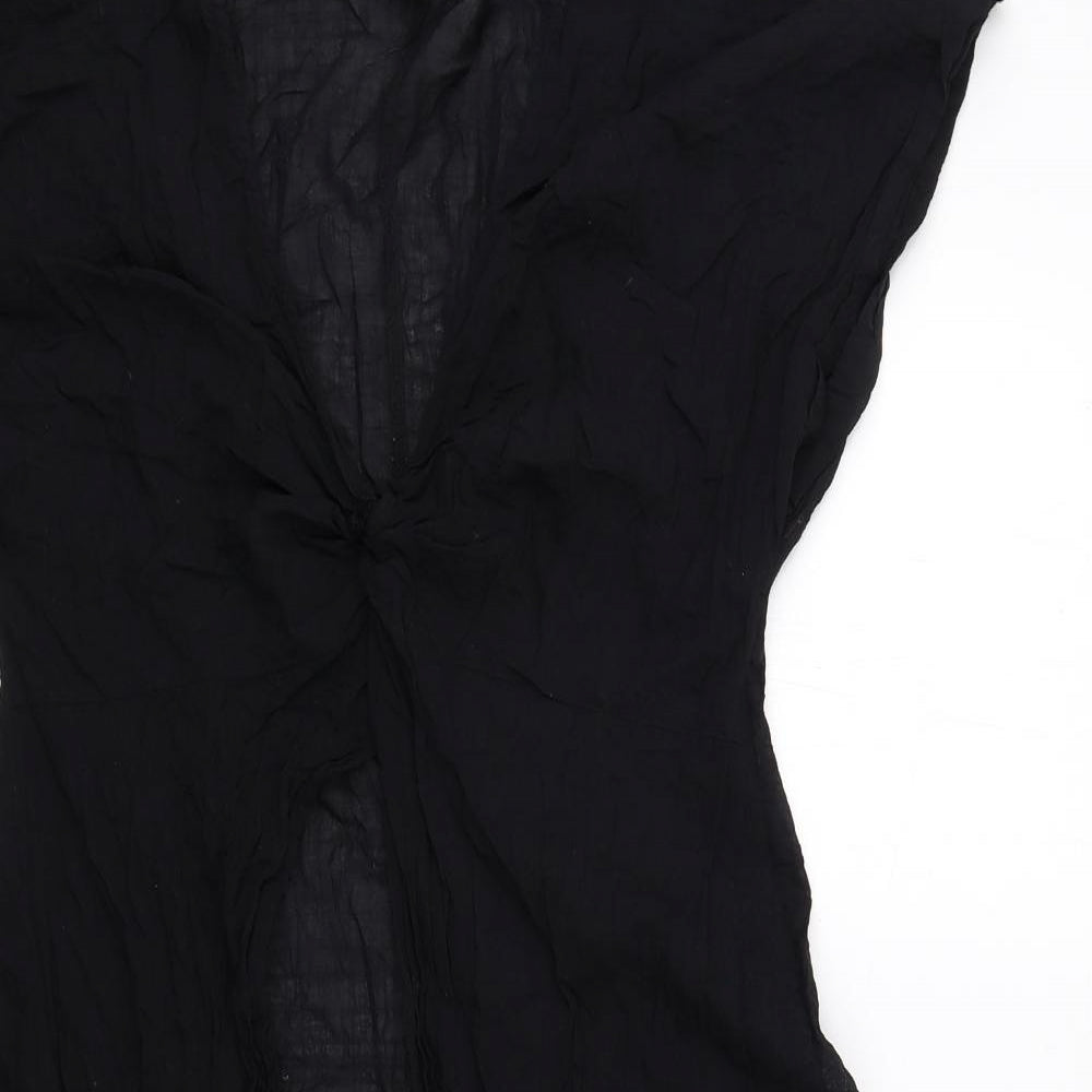 Zara Womens Black Cotton Tunic Blouse Size XS V-Neck - Open Front Longline