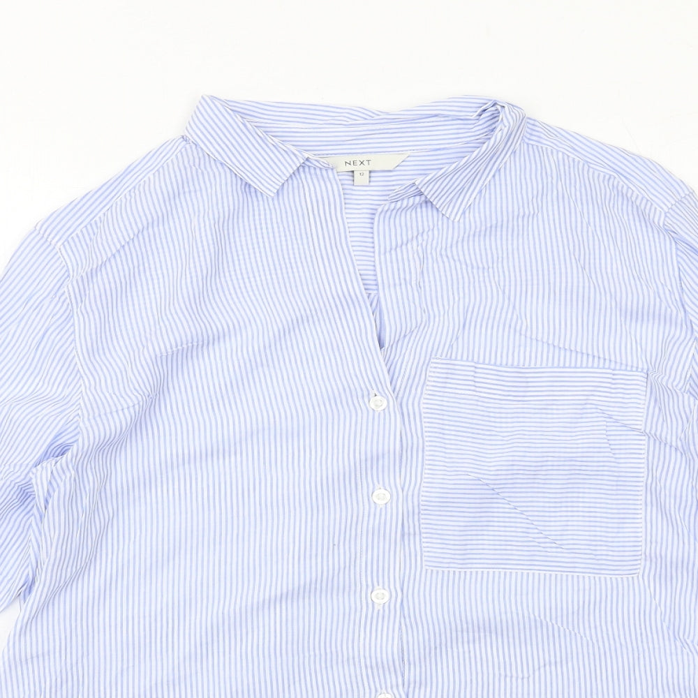 NEXT Womens Blue Striped Viscose Basic Button-Up Size 12 Collared