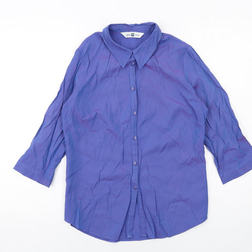 New Look Womens Blue Viscose Basic Button-Up Size 12 Collared