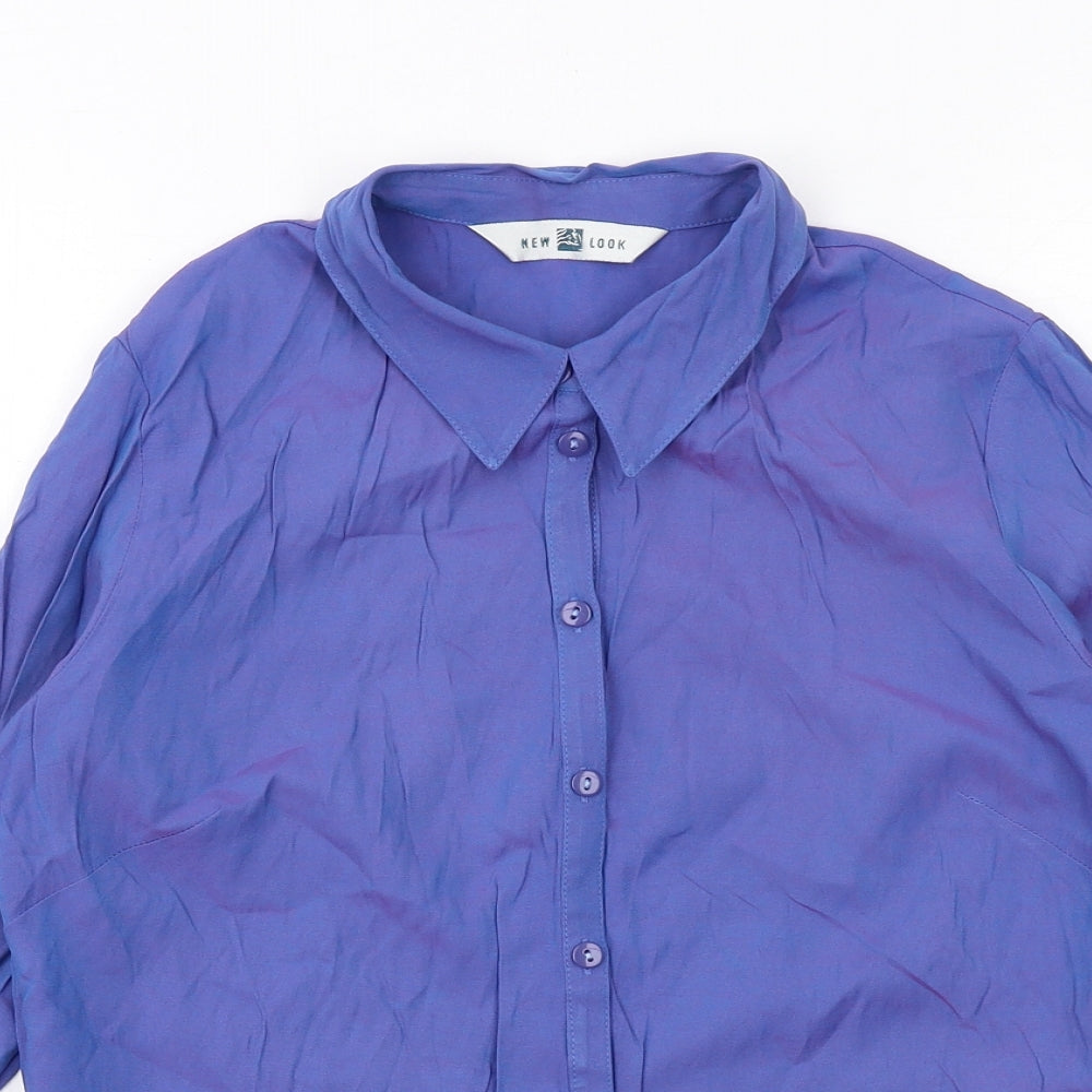 New Look Womens Blue Viscose Basic Button-Up Size 12 Collared