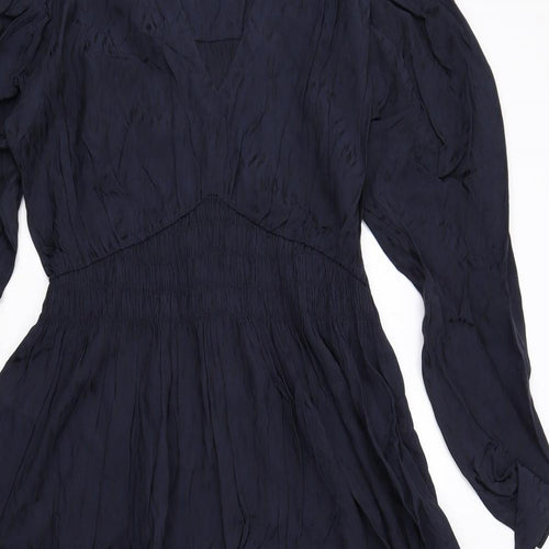 Marks and Spencer Womens Blue Viscose A-Line Size 10 V-Neck Pullover
