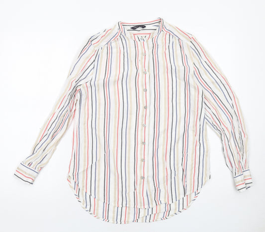Marks and Spencer Womens Multicoloured Striped Viscose Basic Button-Up Size 8 Collared