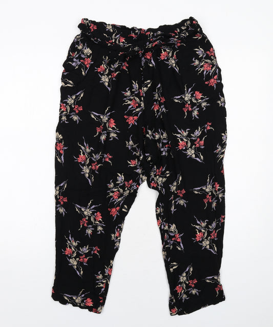 River Island Womens Black Floral Viscose Trousers Size 14 Regular