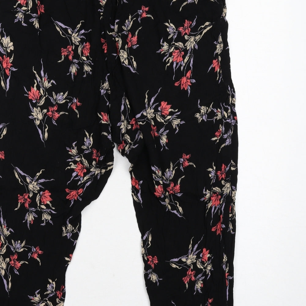 River Island Womens Black Floral Viscose Trousers Size 14 Regular