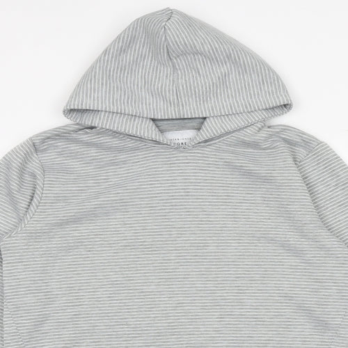 JACK & JONES Mens Grey Striped Polyester Pullover Hoodie Size M