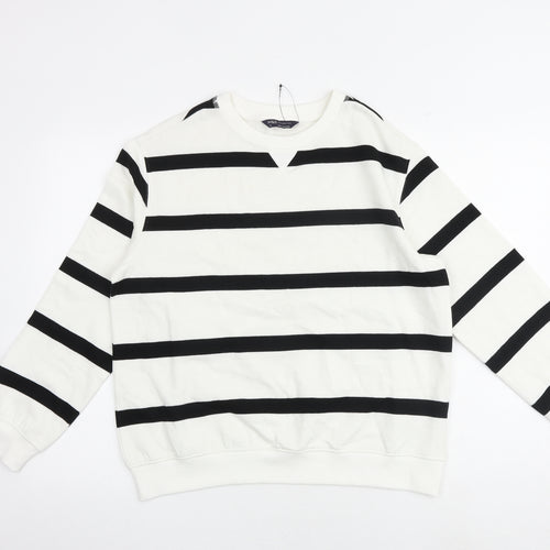 Marks and Spencer Womens White Striped Cotton Pullover Sweatshirt Size 12 Pullover