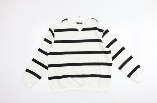 Marks and Spencer Womens White Striped Cotton Pullover Sweatshirt Size 12 Pullover