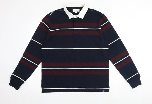 Marks and Spencer Mens Multicoloured Collared Striped Cotton Pullover Jumper Size L Long Sleeve