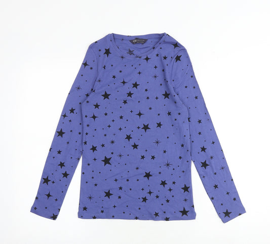 Marks and Spencer Womens Purple Geometric 100% Cotton Basic T-Shirt Size 10 Boat Neck - Star Print