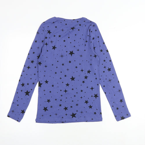 Marks and Spencer Womens Purple Geometric 100% Cotton Basic T-Shirt Size 10 Boat Neck - Star Print