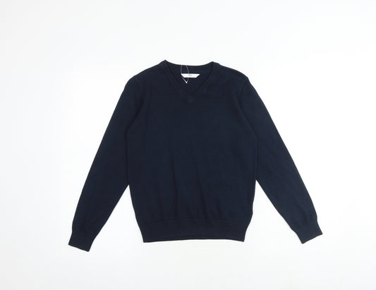 Marks and Spencer Boys Blue Crew Neck 100% Cotton Pullover Jumper Size 9-10 Years Pullover