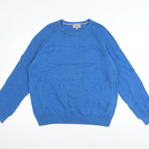 Marks and Spencer Mens Blue Round Neck Cotton Pullover Jumper Size L Long Sleeve
