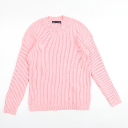 Marks and Spencer Womens Pink Round Neck Polyester Pullover Jumper Size S