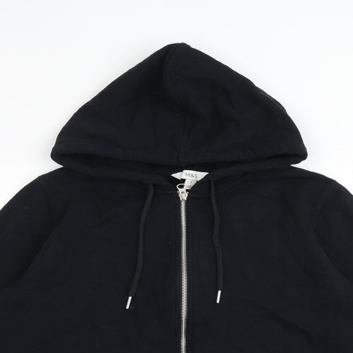 Marks and Spencer Mens Black Cotton Full Zip Hoodie Size S
