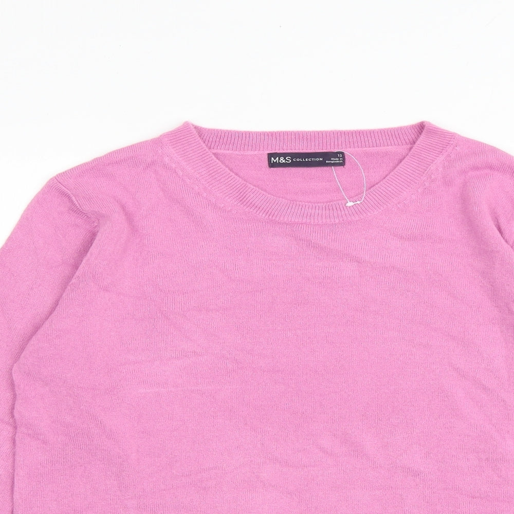 Marks and Spencer Womens Pink Round Neck Acrylic Pullover Jumper Size 12