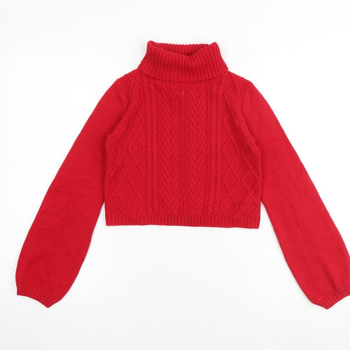 Tahari Girls Red Roll Neck Cotton Pullover Jumper Size 7-8 Years Pullover