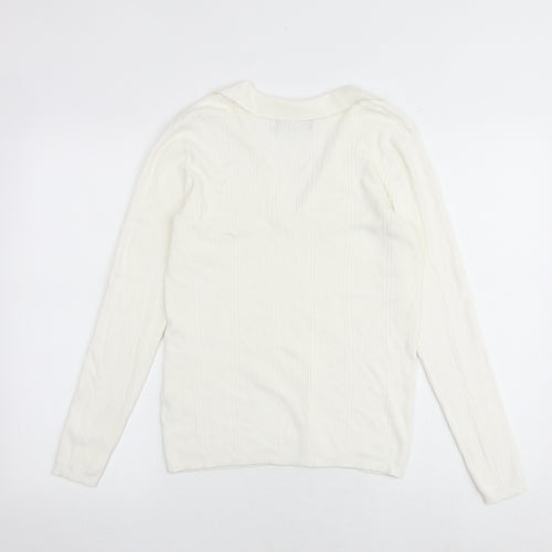 Marks and Spencer Womens White Collared Acrylic Pullover Jumper Size 12