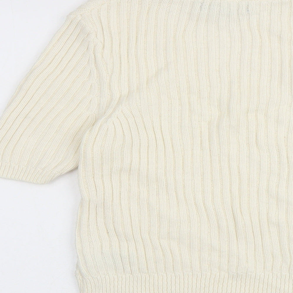 Marks and Spencer Womens Ivory Round Neck Cotton Pullover Jumper Size 12